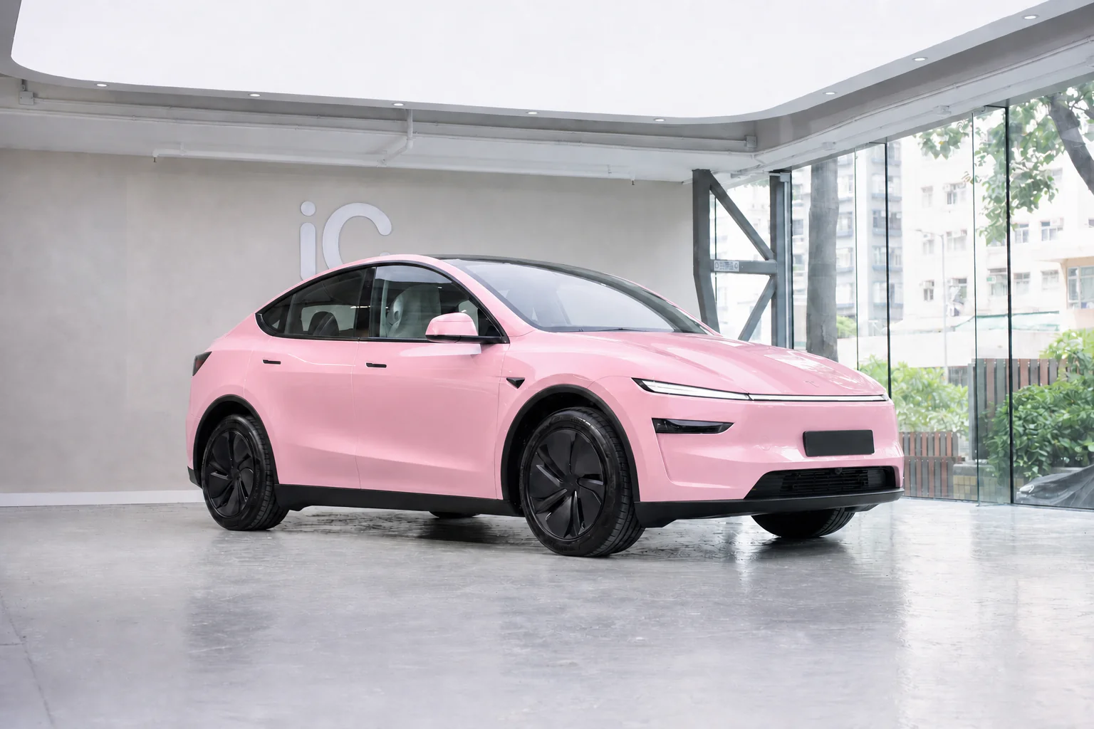 Rose Charm Pink Tesla Model Y 模擬效果