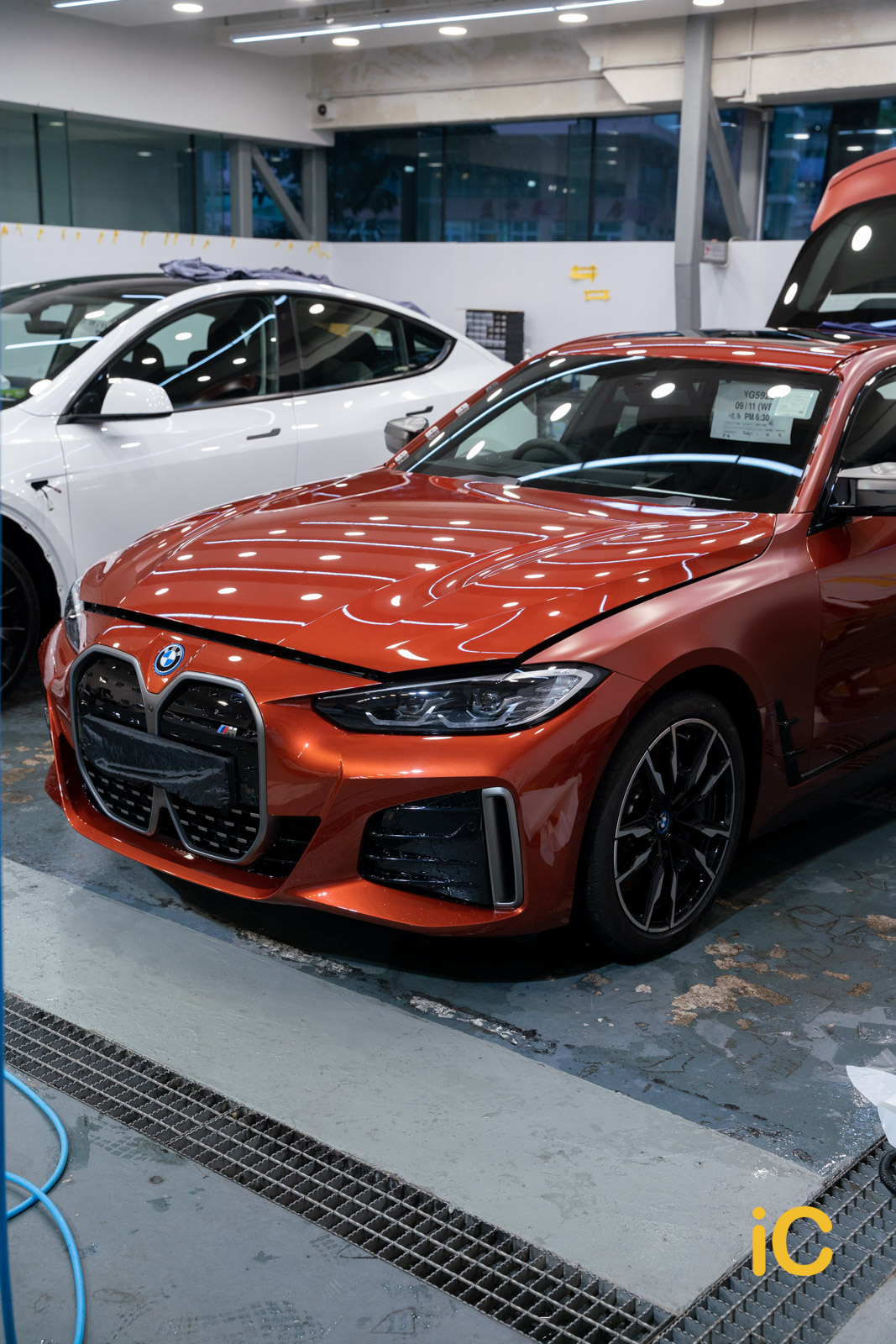 BMW i4 Sunset Orange 透明 PPF 施工作品